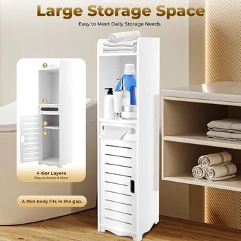 20*20*80cm Toilet Side Cabinet, Narrow Bathroom Shelf, Rectangular Tall Cabinet Storage Shelf, Standing Cabinet White 1
