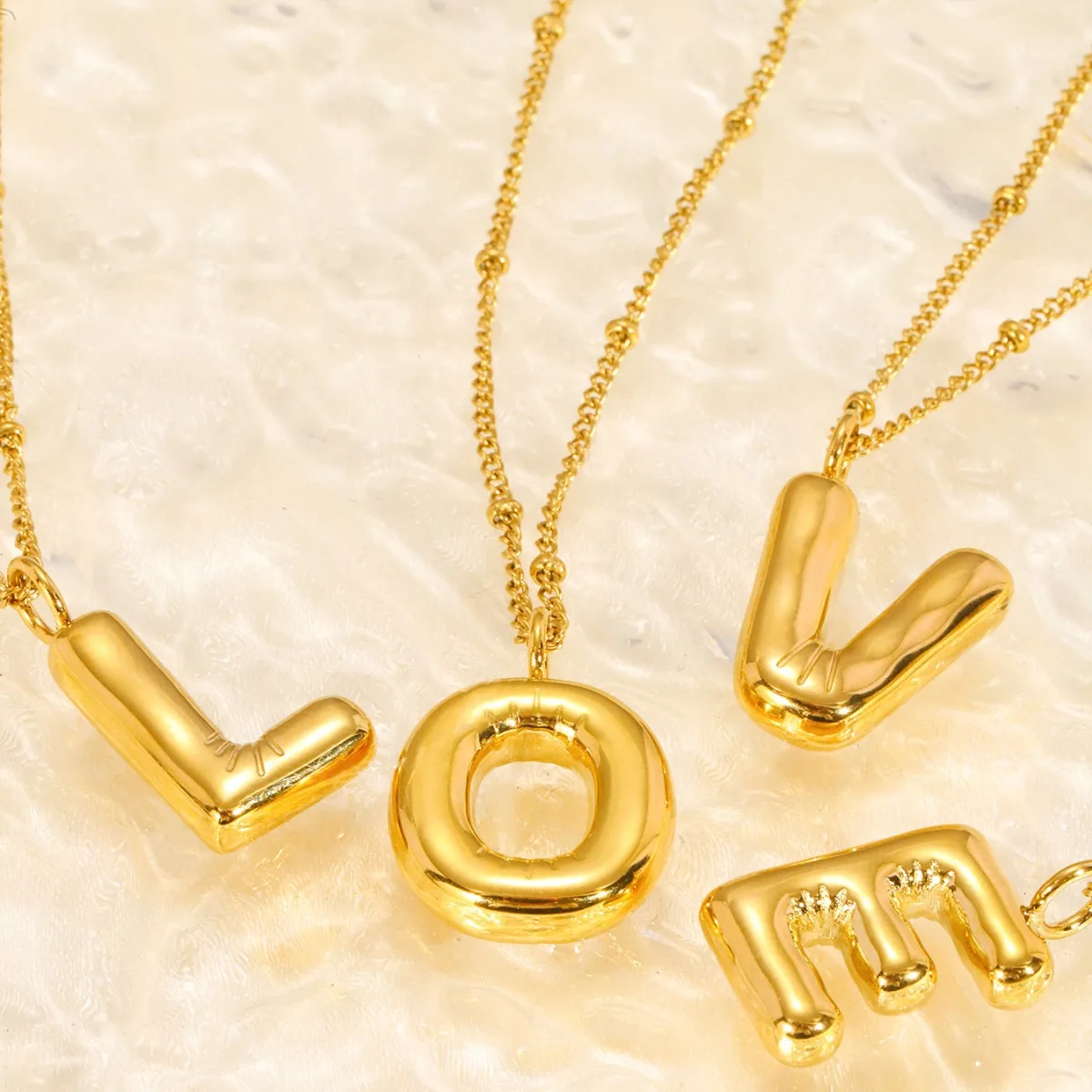 Hot Sale Bubble Balloon A-Z Letter Initial Pendant Necklace Women Waterproof Gold Plated Chunky Alphabet Choker Collar Jewelry