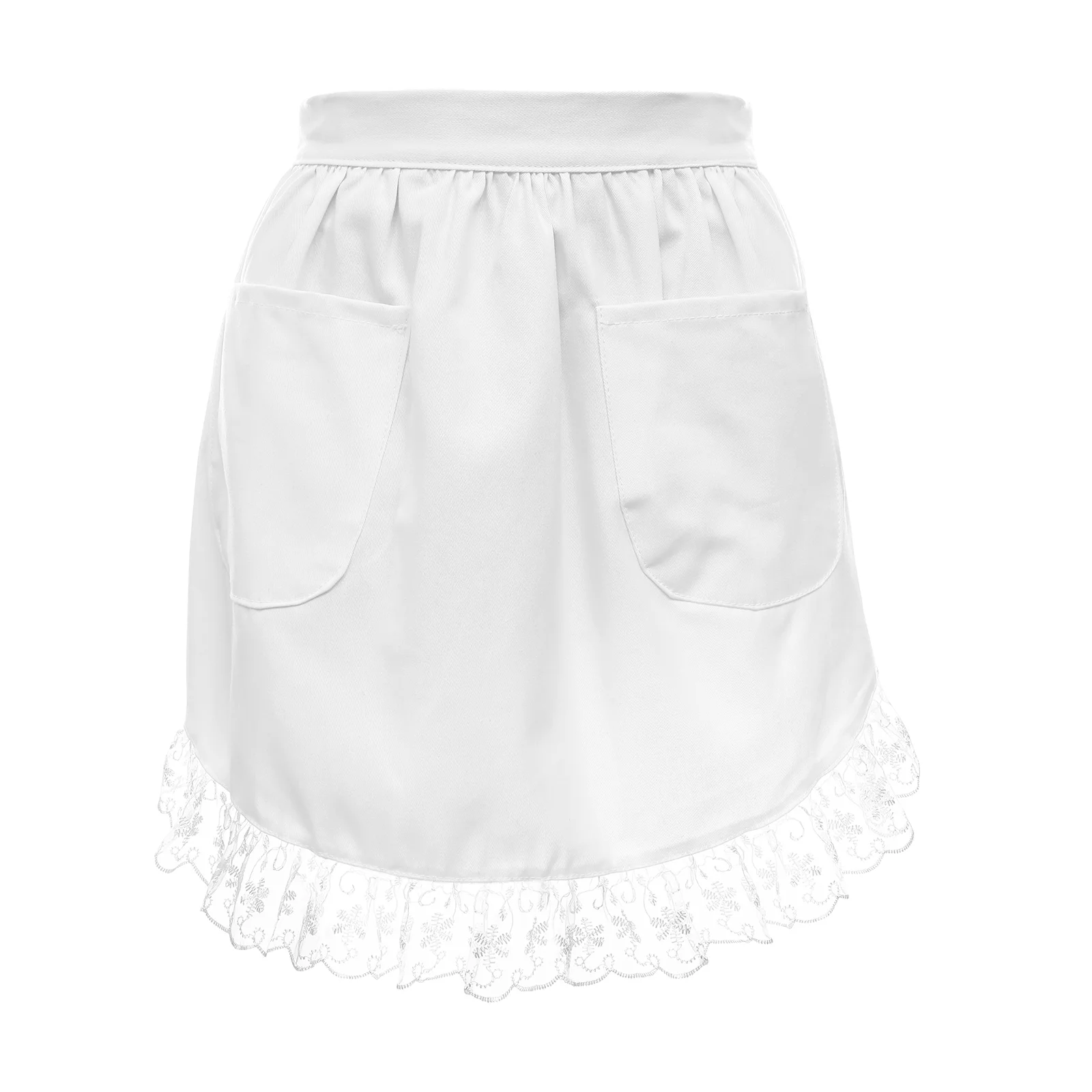 

Pocket Cropped Lace Skirt Cotton Waist Apron Lace Short Women Apron Pockets Half-length Chef Apron for Maid Waitress Servant