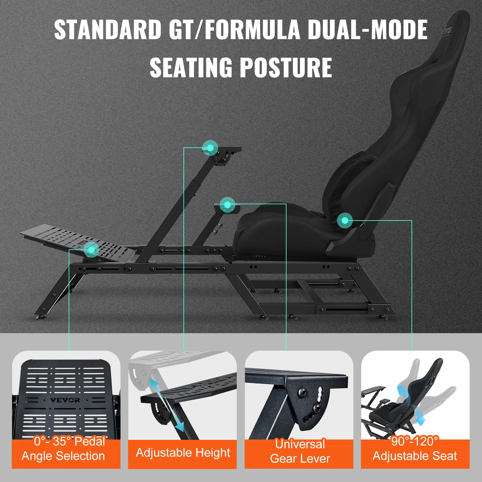 VEVOR Pre-installed Steering Racing Wheel Stand Universal Base Fit for Logitech/Thrustmaster/Fanatec Multi-Position Adjustable 4