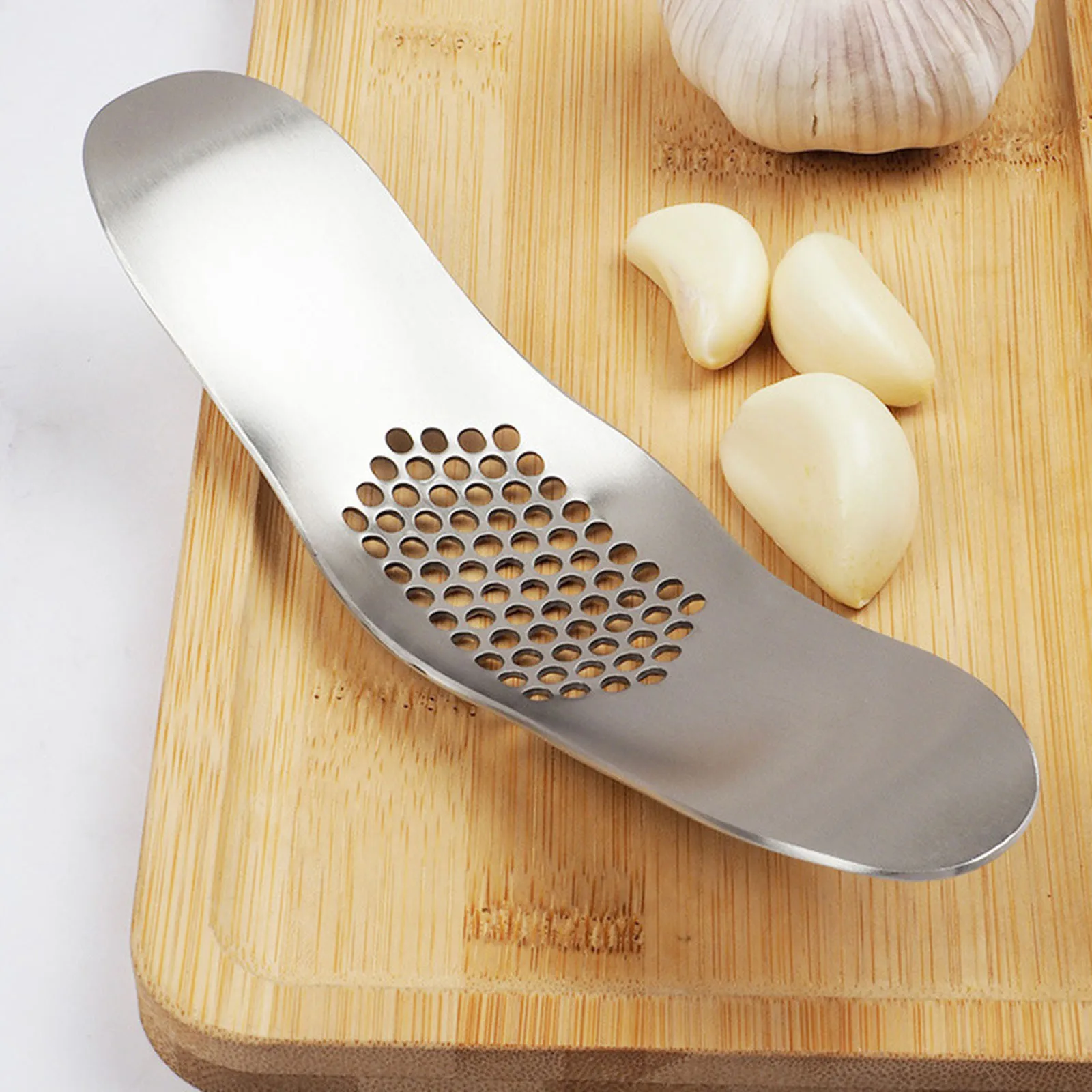 

Kitchen Gadget Boat Shaped Garlic Press Stainless Steel Multi-Function Manual Garlic Creative Peeling Kitchen Garlic Press Tool