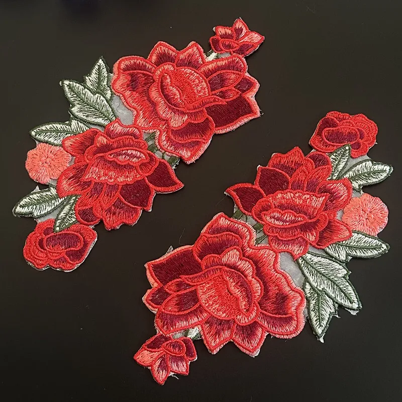 Red Peony Big Patch Applique Embroidery Flower Patches Sewing Patch Custom  DIY Decoration Accessories for Clothes Bags Jeans Hat