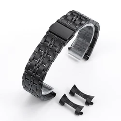 Curved End Stainless Steel Watch Strap - Universal Metal Wristband Bracelet (Multiple Sizes) - 22mm (Black)