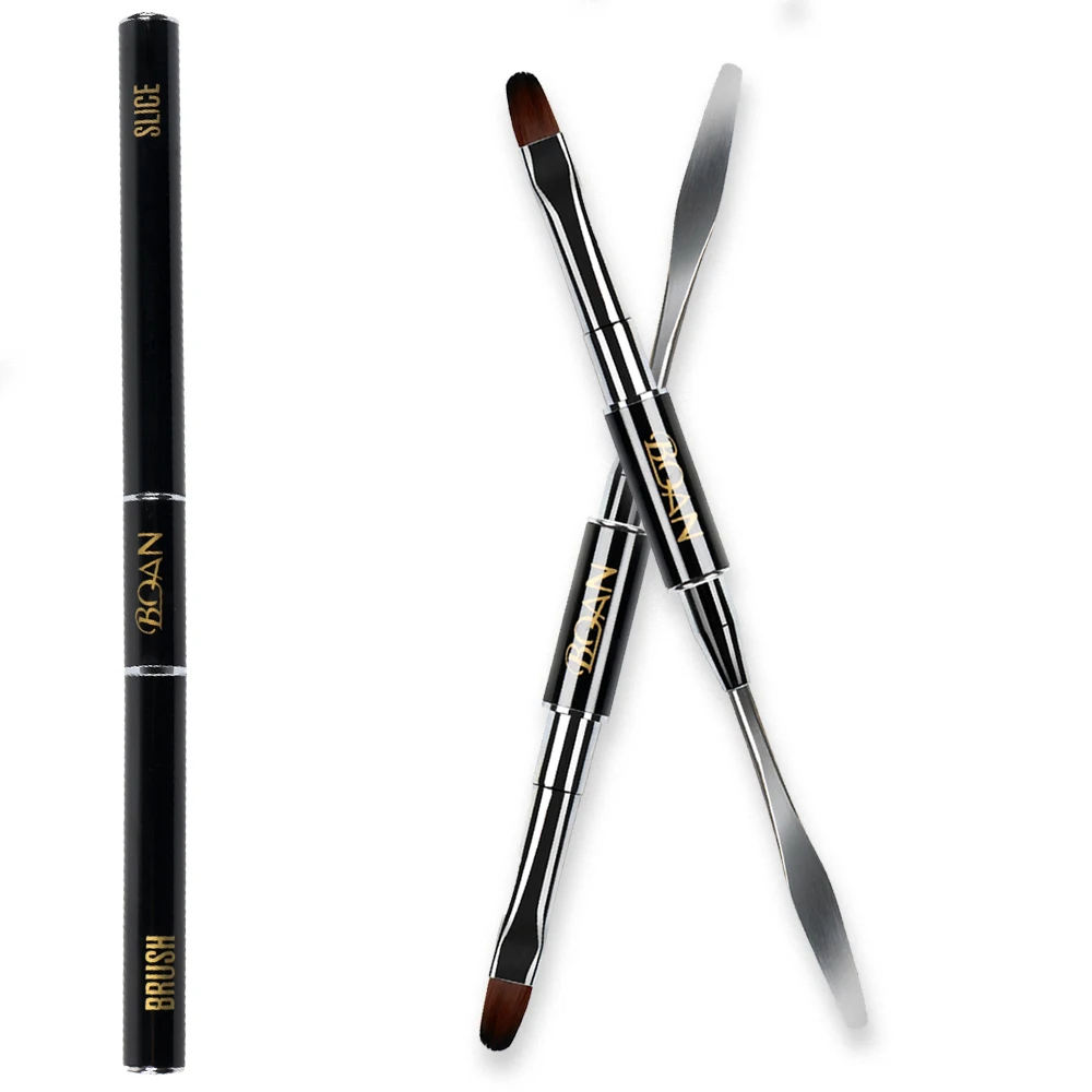 Nail Art Brushes Nail Brushes Nail Art Tools Gel Nail Tools 2pcs Dual-end Acrylic Nail Art Gel Brush Extension Builder Nail Stainless Pusher Tool UV Gel Remove Spatula Stick