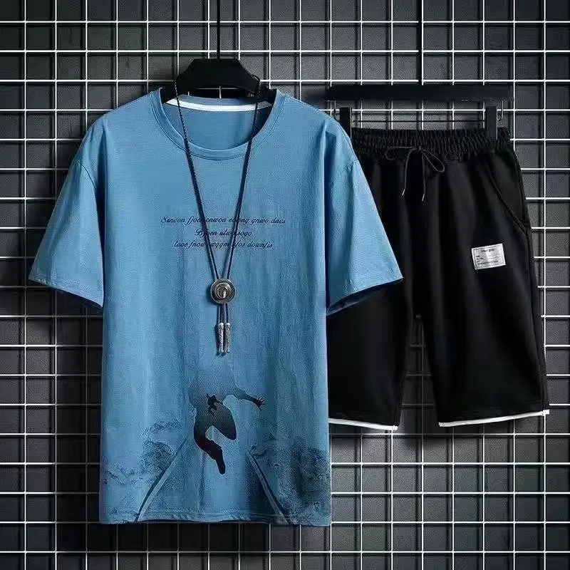 Mens T-shirt + Shorts Set Summer Breathable Casual T shirt Running Set Fashion Harajuku Printed Male Sport Suit 2022 New 13