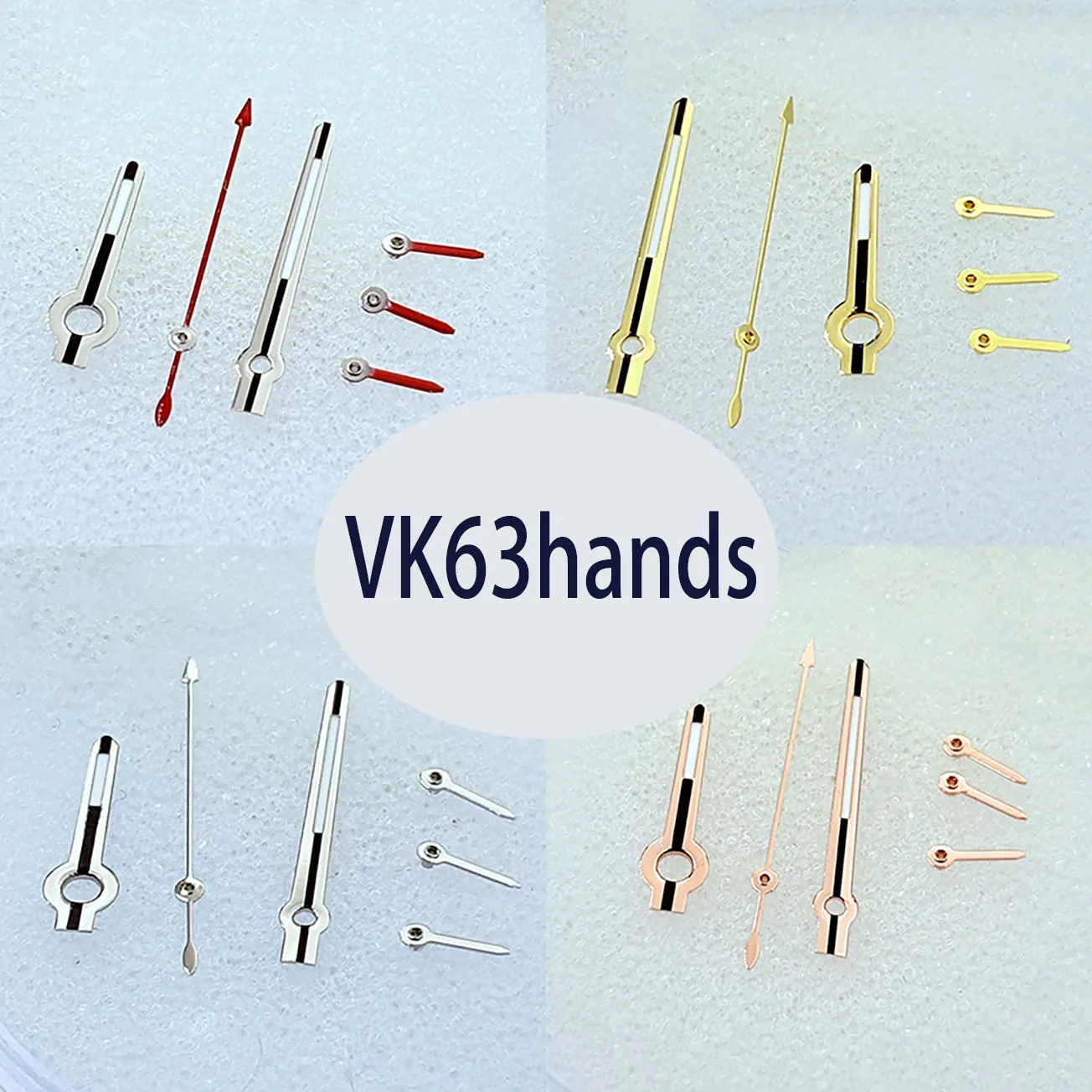 Elegant VK63 Watch Hands Accessories - 6-Piece Set in Gold, Silver, and Rose Gold Finishes