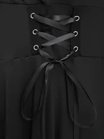 European and American fashion plus size long sleeve Gothic lace-up hooded irregular dress pure black handkerchief hem. - Image 4