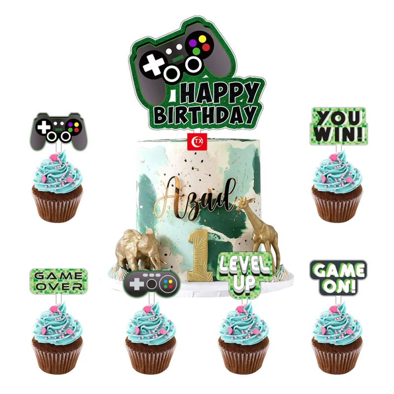60pcs Game On Theme Cupcake Toppers You Win Game Level Up Cake Decor  Gamepad 1st Happy Birthday Party Decor Kids Boy Cake Topper - Cake  Decorating Supplies - AliExpress