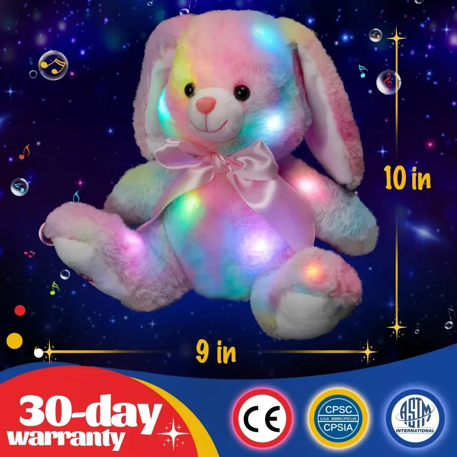 Luminous Cotton Bunny Plush Toys plush toy Throw Cute Pillow LED Lights Music Rainbow Stuffed Animals Easter Rabbit Gift Kids Girls