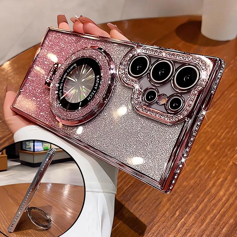 Luxury Glitter Diamond MagSafe Bracket with Plating TPU Cover
