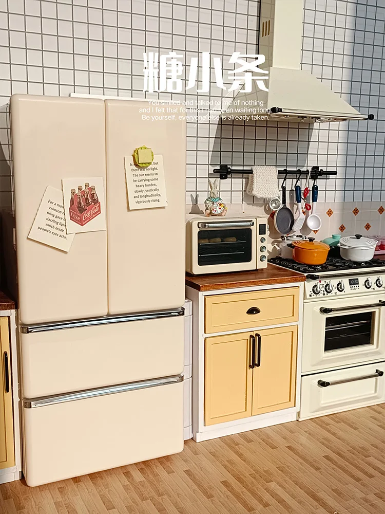 1/6 Doll House Model Furniture Accessories Kitchen Refrigerator Can Light Up Bjd Ob11 Gsc Blyth Soldier Lol Miniatures Decor Toy light up led kitchen water faucet shower tap colorful changing glow nozzle basin water nozzle bathroom filter no battery supply