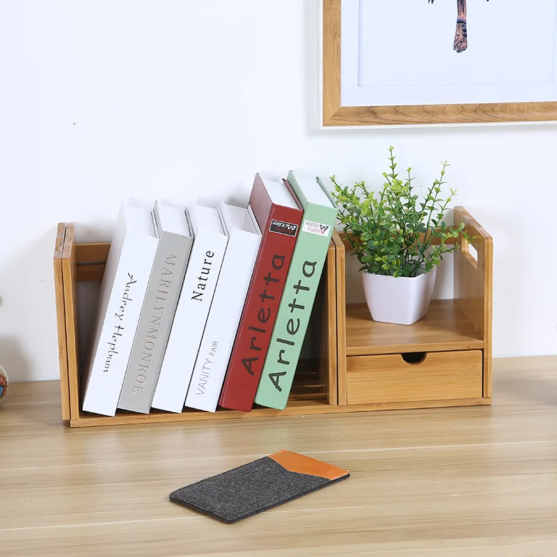 

Adjustable Simple Thicken Bamboo Desk Bookshelf Office Small Bookcases Furniture Student Desktop Storage Rack with Drawers