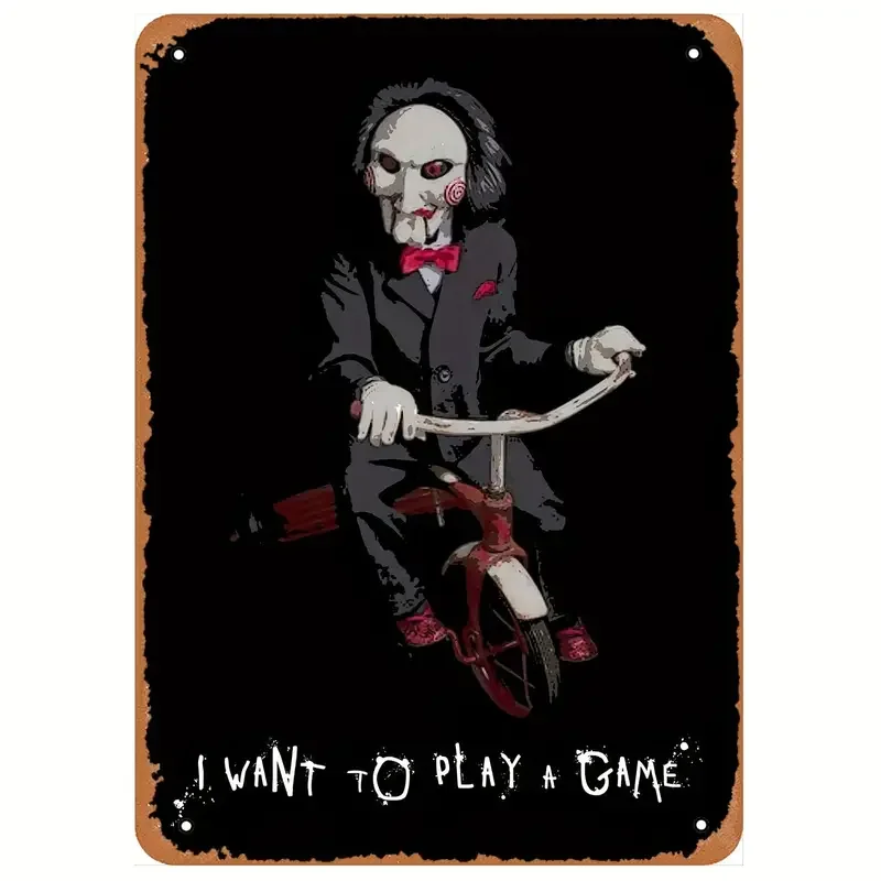 Movie Poster Retro Metal Sign Saw - I Want To Play A Gam Saw Traps Wall Art Decor Tin Sign-8X12Inches