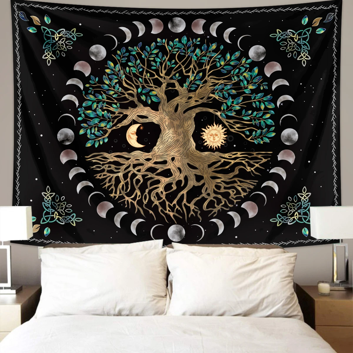 1 Stück Baum des Lebens Wandteppich Wandbehang, ästhetische Galaxie Sonne Mond Sternenhimmel Wandteppich, Zuhause Wohnzimmer Schlafzimmer Dekoration – Detail 10