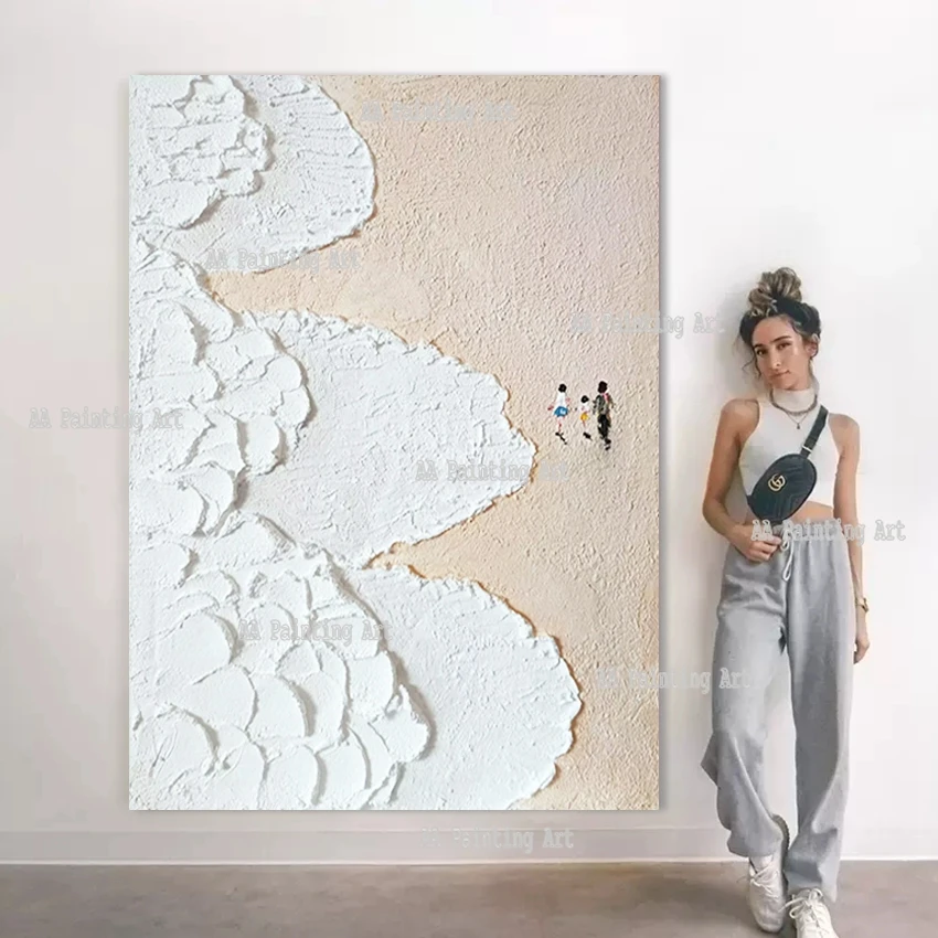 

Modern Large Heavy Thick 3D Abstract White Acrylic Painting Sea Wave Canvas Picture Art Hand Painted Wall Artwork For Home