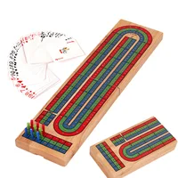 Wood Cribbage Board Game Classic 3 Track Cribbage Board With 9 Cribbage Pegs Portable Card Board Game For Adult Indoor & Outdoor 1