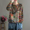 Vintage Ethnic Style Sping Autumn Sweaters Women O-Neck Striped Printing Patchwork Fashion Long Sleeve Pullovers Knitted Tops 4