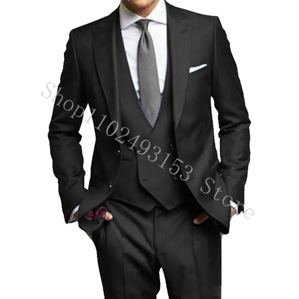 Men Suits Prom Tuxedos Slim Fit 3 Piece Groom Wedding Suit For Men Custom Blazer Terno Masuclino 3 Pieces jacket+Vest+Pants