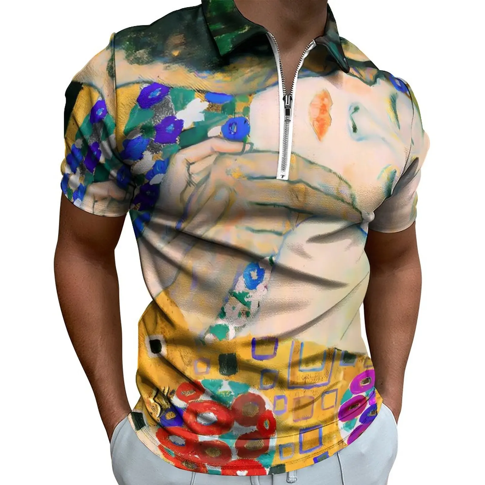 

Gustav Klimt Casual T-Shirts The Kiss Polo Shirt Y2K Shirt Daily Short Sleeve Design Clothing Big Size 5XL 6XL