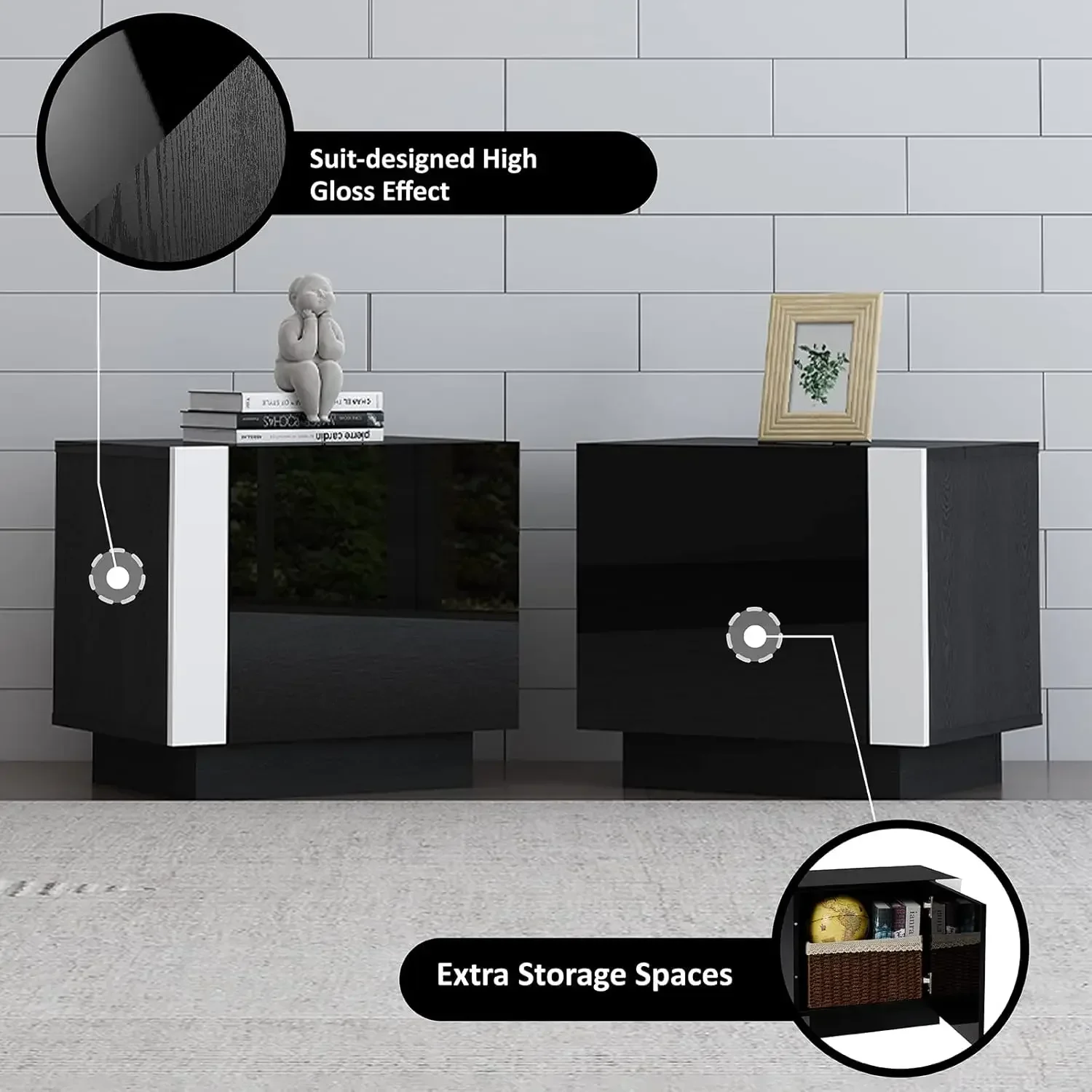 110" Large Fireplace TV Stand Set , Includes 70" 2-Tier Fireplace TV Stand, TV Console with LED Light for Living Room, Black 5