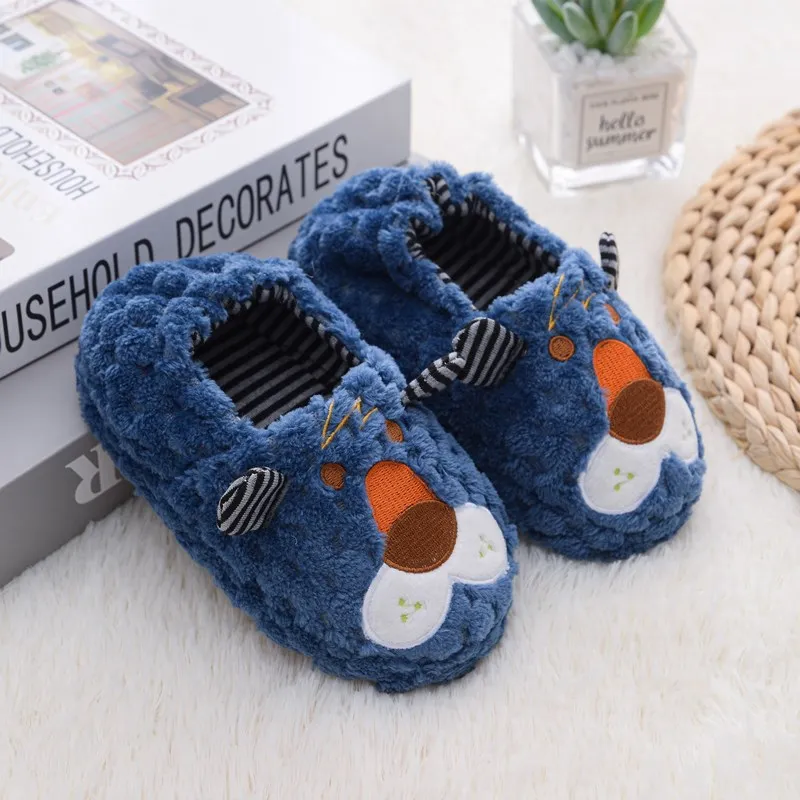 Toddler Boys Slippers for Winter Baby Loafers Plush Warm Cartoon Lion Rubber Sole Children Home Shoes Kids House Indoor Footwear 3