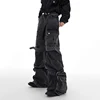 IEFB Multi-pocket Jeans Three-dimensional Lace-up Design Wide-leg Overalls 2024 Autumn Streetwear Black-grey Denim Pants 24X1350 2