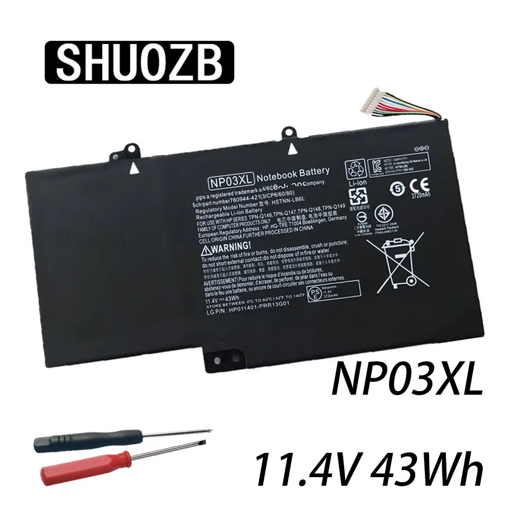 

SHUOZB 11.4V NP03XL Laptop Battery For HP Pavilion X360 13-A010DX TPN-Q146 TPN-Q147 TPN-Q148 HSTNN-LB6L 760944-421 15-U010DX