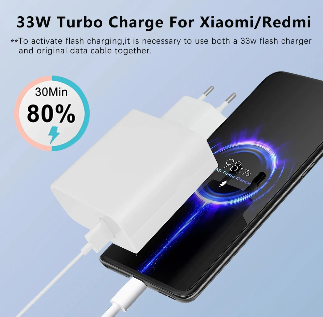 Original Xiaomi Charger 33W EU US Fast Turbo Charge Type C