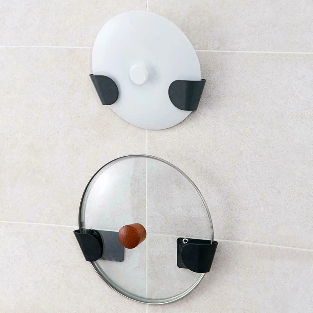 Pot Lid Holder Self Adhesive Wall Mounted Hanging Holder Pan Pot Lid Cabinet Door Organizer Kitchen Storage Rack 1 Pair