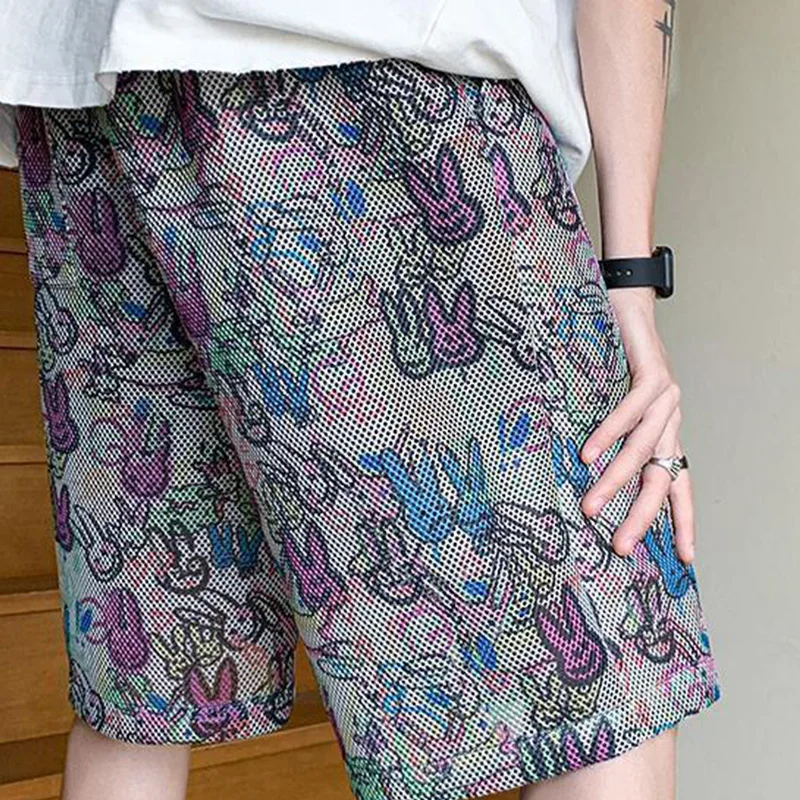 2024 New Summer American Retro Oversized Hip Hop Loose Casual Men's Wear Handsome Print Graffiti Pockets Chic Folds Y2K Pants