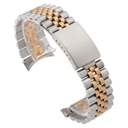 Luxury Curved End Stainless Steel Watch Band Bracelet - 18mm (Silver - RoseGold)
