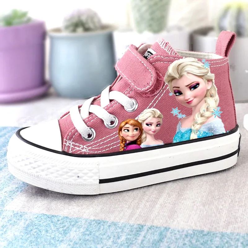 Disney children's canvas shoes girls high top sneakers boys new autumn and winter casual shoes elsa princess Non-slip