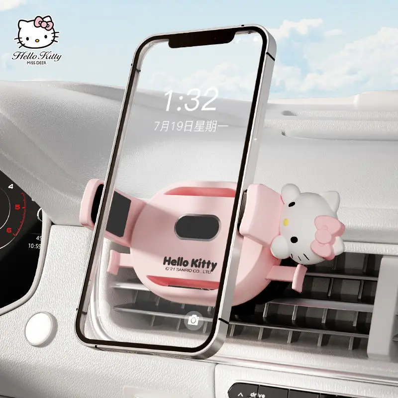 

Kawaii Sanrio Car Mobile Phone Navigation Bracket Hello Kitty Air Outlet Fixed Mobile Phone Bracket Cute Car Accessories Gift