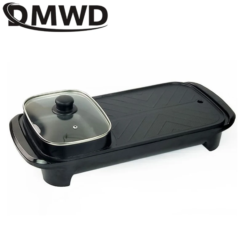 110v/220V 전기 그릴 무연 바베큐 베이킹 플레이트 핫팟 스테이크 한국식 바베큐 논스틱 그릴 데코션 겸용 냄비