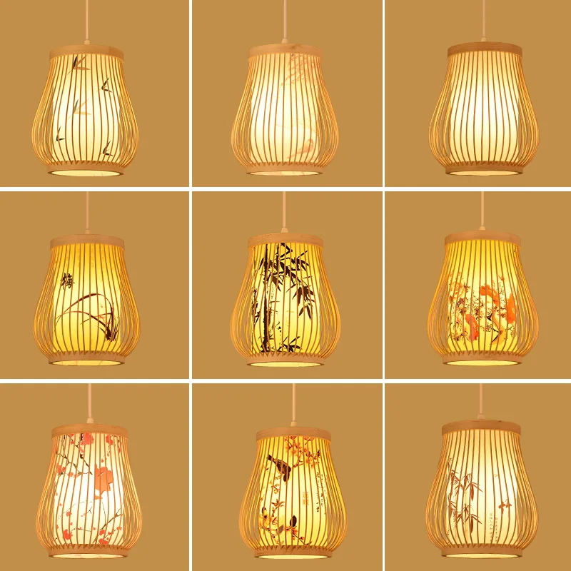 Bamboo Weaving Pendant Lamp Handcraft LED Lantern Chinese Traditional
