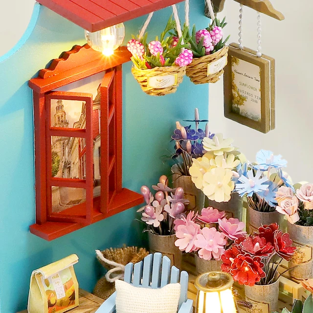 CUTEBEE DIY Mini Flower House Miniature Wooden Dollhouse Tiny Doll Houses Furniture Kit Decorate For Children Kid Birthday Gift 5