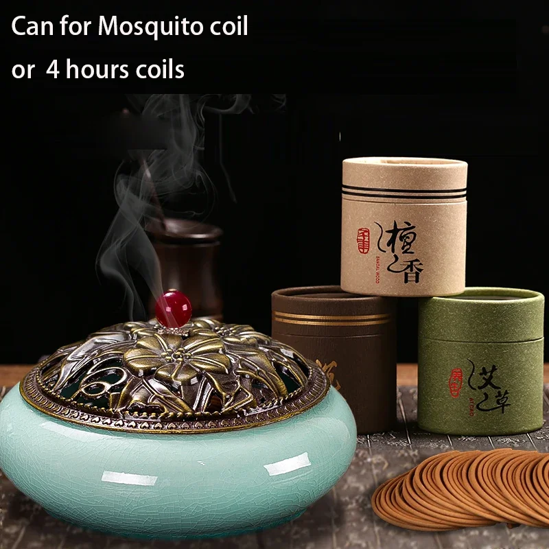 Y The Large Mosquito Coil Tray Living Room Incense Sticks Burner Dragon Sandalwood Ceramic with Lid Home Fireproof Cone Censer - Image 6