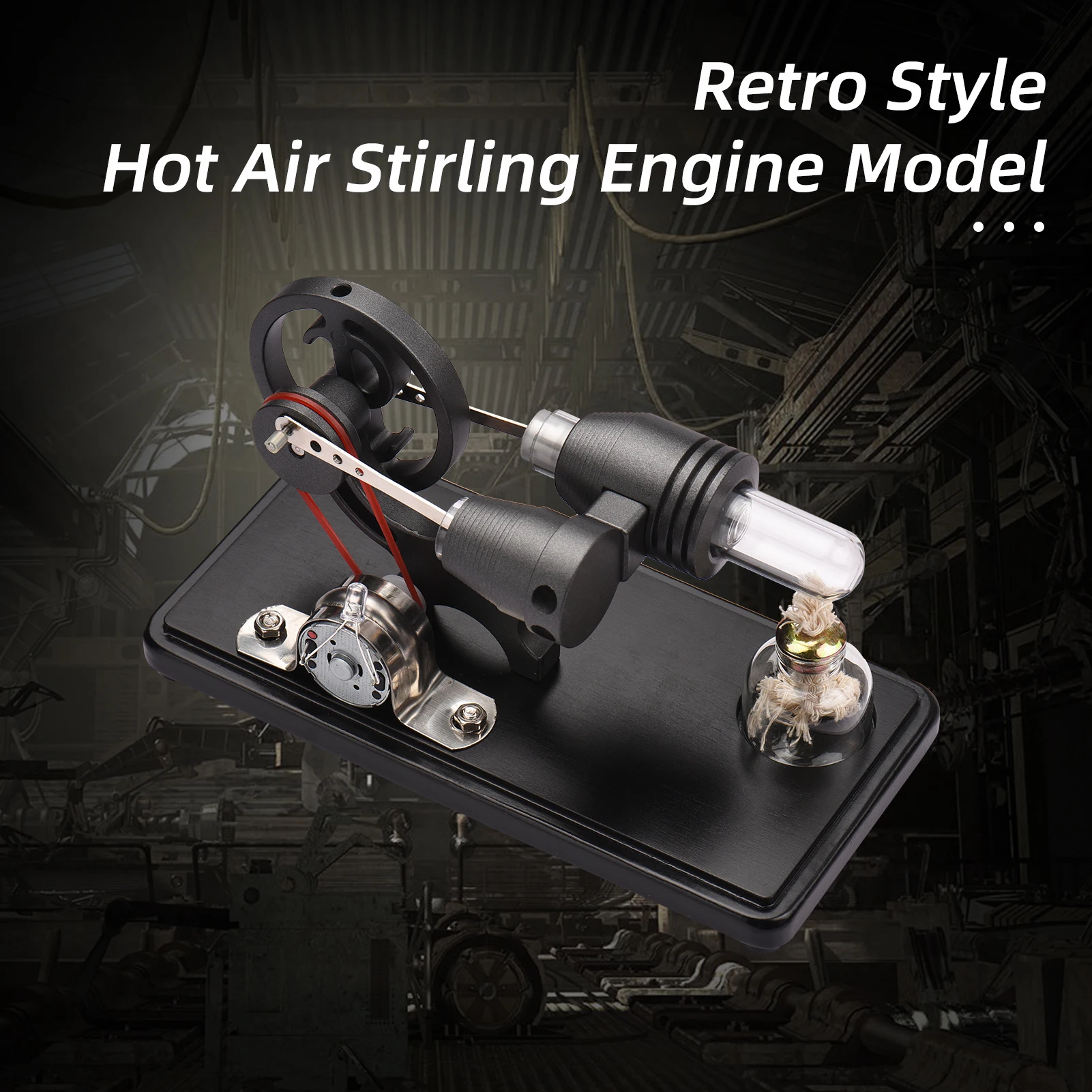 DIY Education Toy Hot Air Stirling Engine Electricity Generator Motor Model LED Light Dollar Flywheel Design Science Experiment