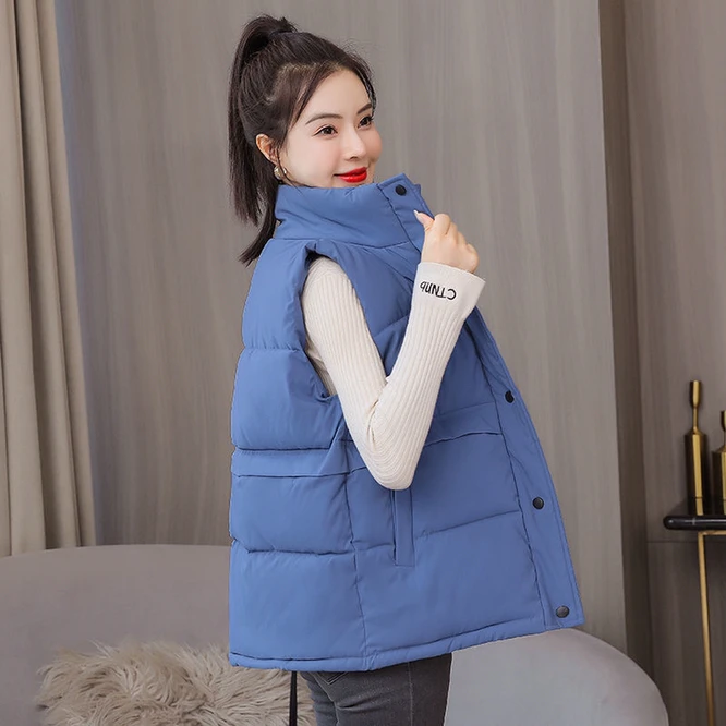 long bubble coat 2021 Autumn Winter Women Solid Loose Vest  Stand Collar Long Vest Jacket Cotton Padded Women Windproof Warm Waistcoat Orange duvet coats