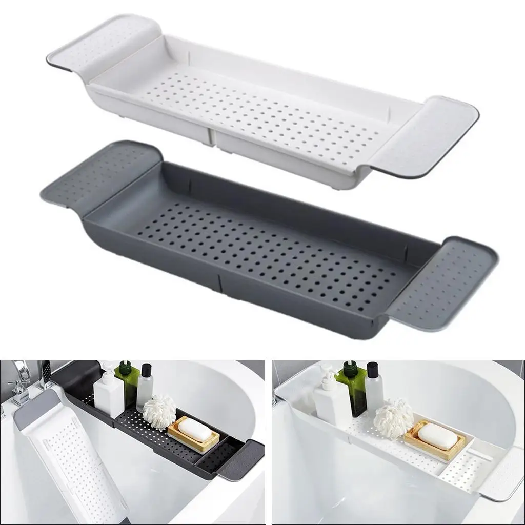 Plastic Bath Tray, Retractable Bathroom Storage Shelf, Towel Storage And Kitchen Soap Rack