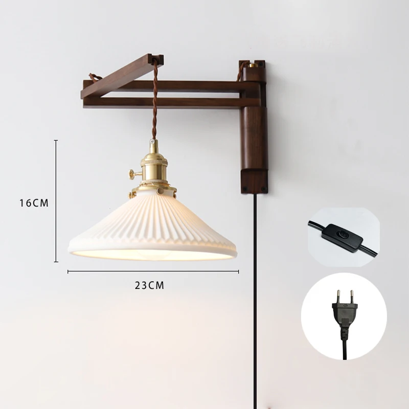 مصباح حائط لون الجوز قابل للطي قديم ، دراسة ياباني...