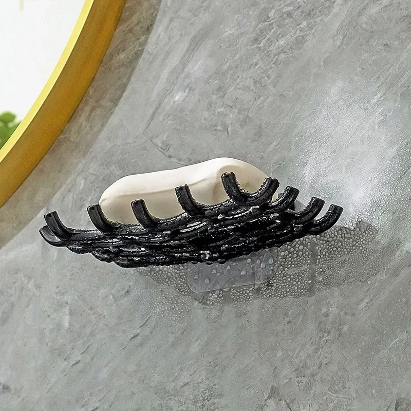 Soap Box Wall Mounted Drainage Shelf For Home Use No Punching High-end Bathroom Soap Dish Rack Hooks For High-end Bathrooms Hot