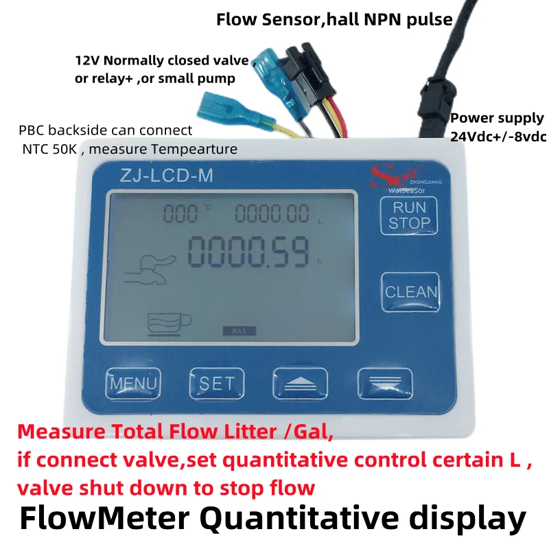 Flow meter controller with sensor flow meter water flow meter turbine flow meter digital turbine flow meter ZJ-LCD-M Flow Meter Controller with 3/4" valve + Turbine Flow sensor 3/4" for measurement total flow quantitative flow output