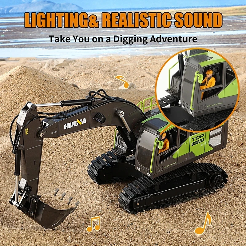 HUINA 1:16/1:18 11 Channels Engineering Car 2.4G Remote Control Bulldozer Truck Dumper Excavator Duty Bulldozer Metal Shovel Toy 3