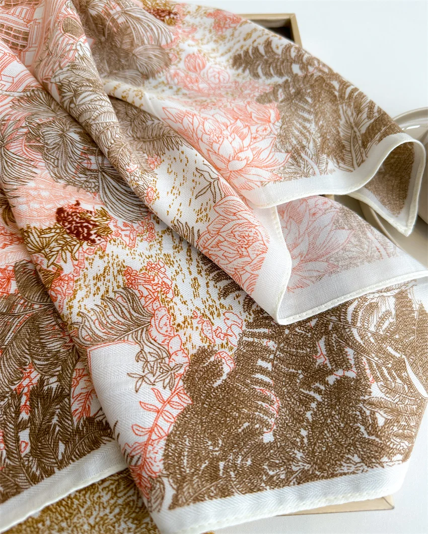 68*68 cm Malerei Floral Schal Baumwolle Viskose Quadrat Schals Dünne Sommer Sonnencreme Bandanas Outdoor Handtasche Dekoration Stirnband – Detail 4