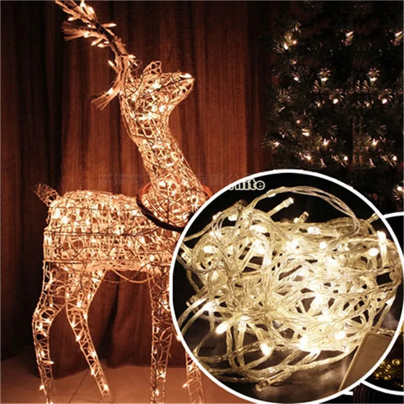 Luces decorativas de hadas para fiesta de bodas y Navidad, lรกmpara impermeable con enchufe de estrella centelleante, cadena de luces de 10m, 20m,
