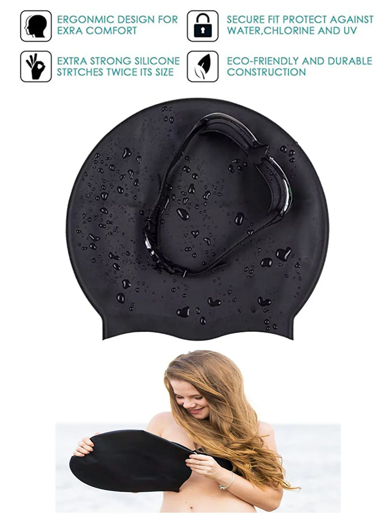 1pcs Long Hair Oversized Swimming Cap, Waterproof Silicone Swimming Cap Suitable for Women, Men, Braids, Braids, Afros 6