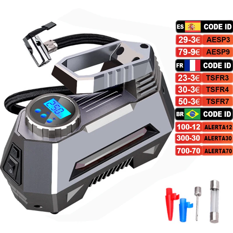 Portable Air Compressor Tire Inflator - Car Pump With Digital Pressure Gauge (150 Psi 12V DC) Bright Emergency Flashlight | Автомобили и