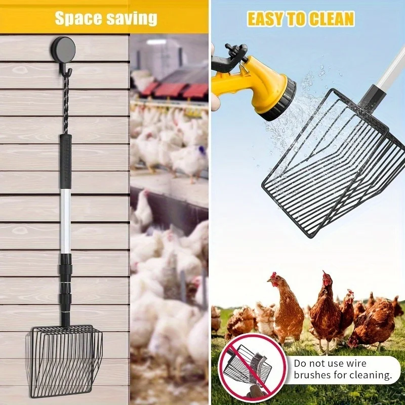 Retractable Chicken Coop Rake And Cat Litter Scoop Garden Tool_voghion.com