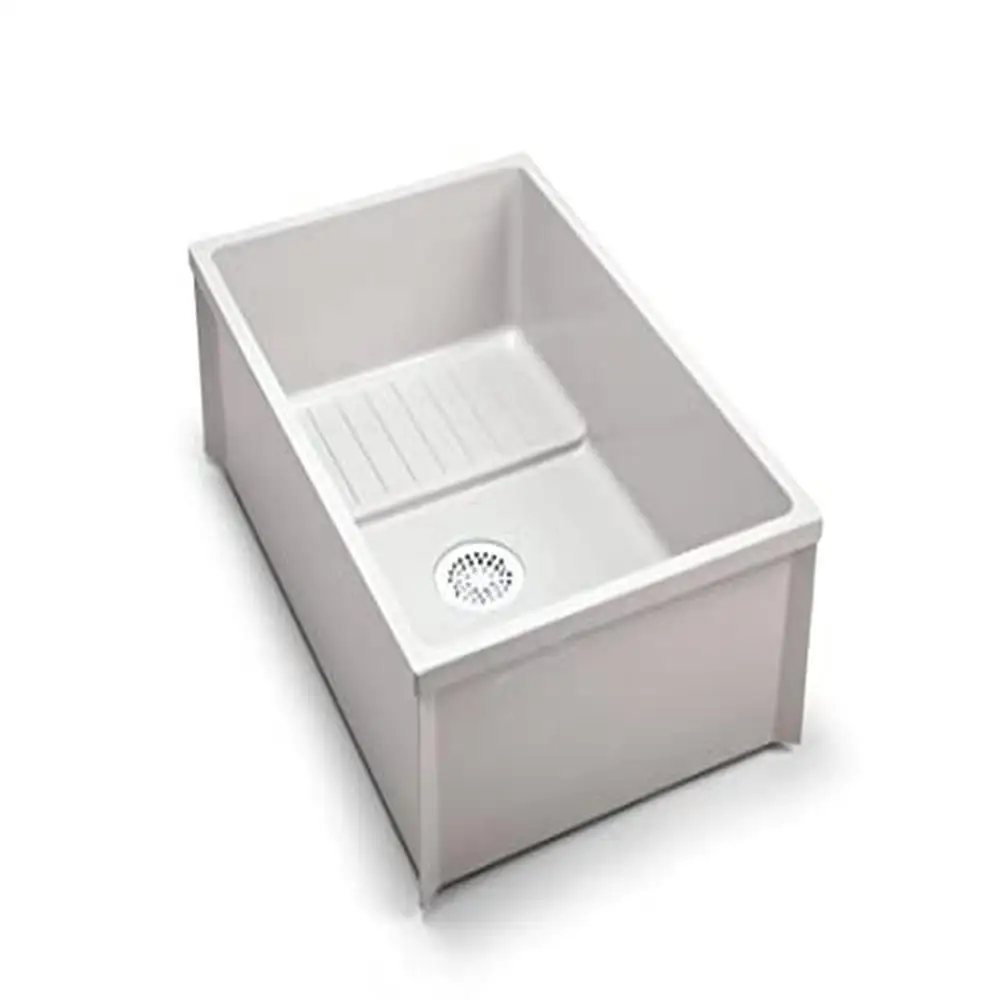 36" Mop Service Basin Commercial High-Density Composite Stainless Steel Strainer Self-Draining Mop Shelf PVC Drain Nut 2"x36"x10 4